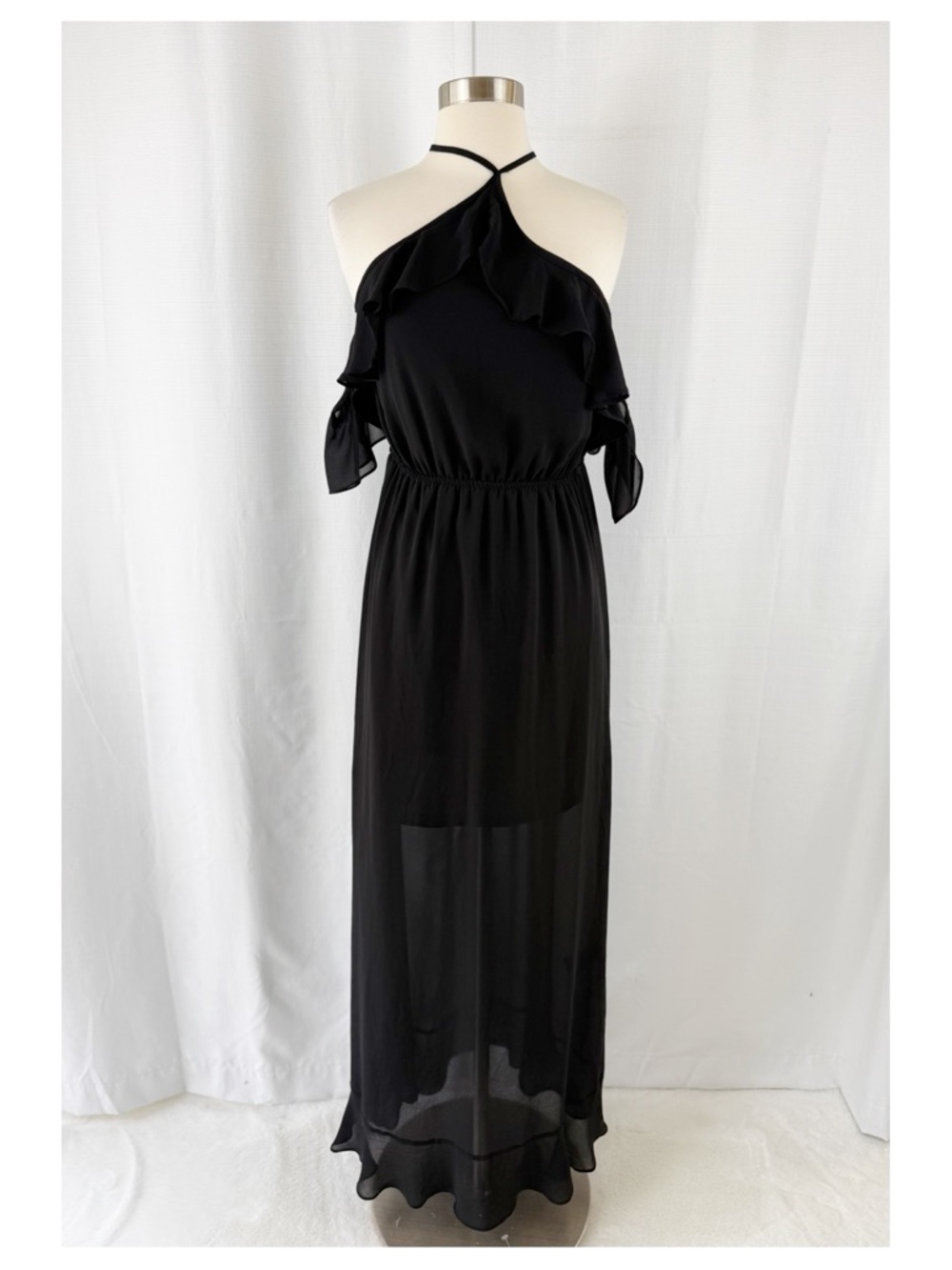 H&M Divided Women's Dress Black Ruffled Halter Maxi Off Shoulders 12 Lightweight